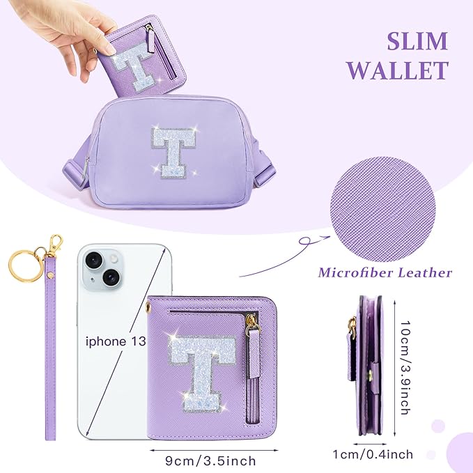 COSHAYSOO Mini Wallet with RFID Blocking Initial Monogrammed for Girls Birthday Valentines Easter Mothers Nurse Day Graduation Thanksgiving Appreciation Halloween Christmas New Year Gifts Letter T