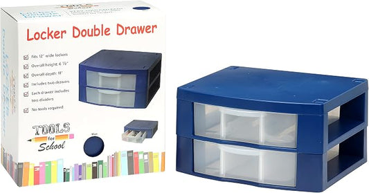 Locker Organizer Two Removable Drawer Dividers Organizer Adjustable Storage Drawers - Made from Strong ABS Plastics (Blue, 2 Drawers)