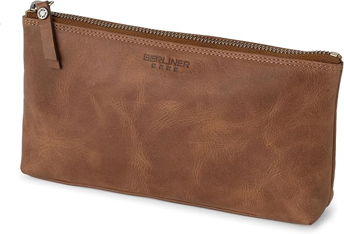 BERLINER BAGS Vintage Genuine Leather Makeup Bag Anna, Cosmetic Bag for Purse, Travel and Cosmetics Pouch with Zipper for Women- Brown