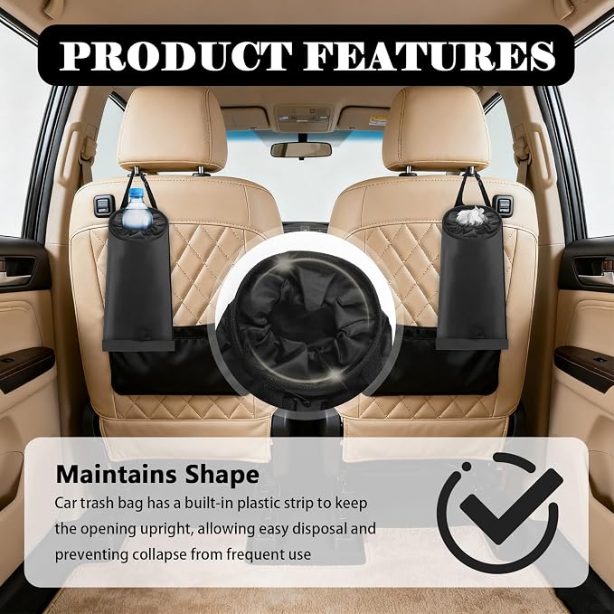 2026 New 2PCS Car Trash Bag Hanging,Large Capacity Car Trash Can with Elastic Opening & Leak-Proof Base,Detachable & Multi-Functional Cars Garbage Can as Cars Organizer Bag