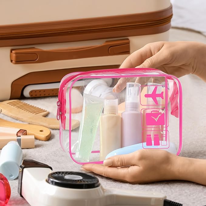 sogiv 3Pcs TSA Approved Toiletry Bag, Clear Travel Toiletry Bag, Clear Makeup Bag, Waterproof Travel Makeup Cosmetic Bag, Carry On Airport Airline Quart Size Travel Bag for Women Men (Pink)