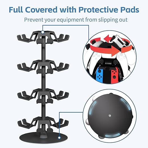 Controller Holder Stand 4 Tiers for Desk, Aluminum Alloy Rotatable Gaming Headset Stand for PS5/PS4/Xbox/Switch2/PS Controller/Headphone Holder for 12 Packs Controller