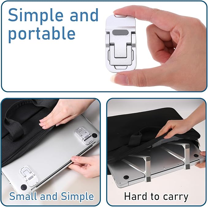 Bewudy 2 Pcs Portable Keyboard Riser With Dual Tilt Angle Adjustment, Foldable Laptop Stand, Mini Computer Stand for Desk, Self-Adhesive Feet for Most Keyboards (Silver)