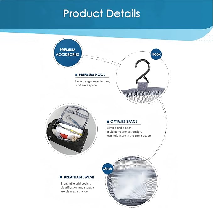Tumecos Toiletry Dopp Kit Travel Electronics Organizer Shaving Accessories Bag
