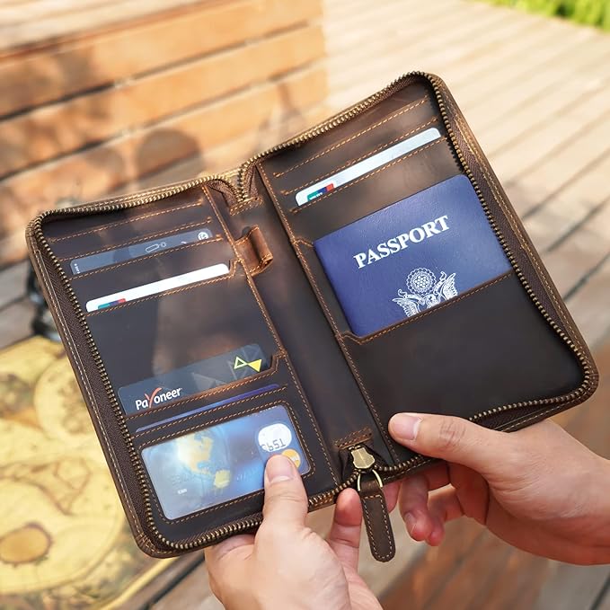 Polare Full Grain Leather Passport Holder Cover Case for Men RFID Blocking Travel Wallet Holds 4 Passports (Dark Brown)