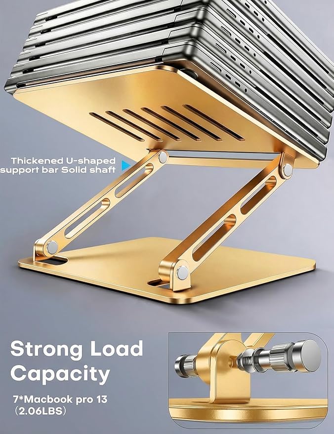 LOXP Aluminum Laptop Stand, Portable Laptop Riser, Adjustable Laptop Stand for Desk Foldable, Ergonomic Computer Notebook Holder for Desk, Office Desk Accessories (10-15.6'') - Gold