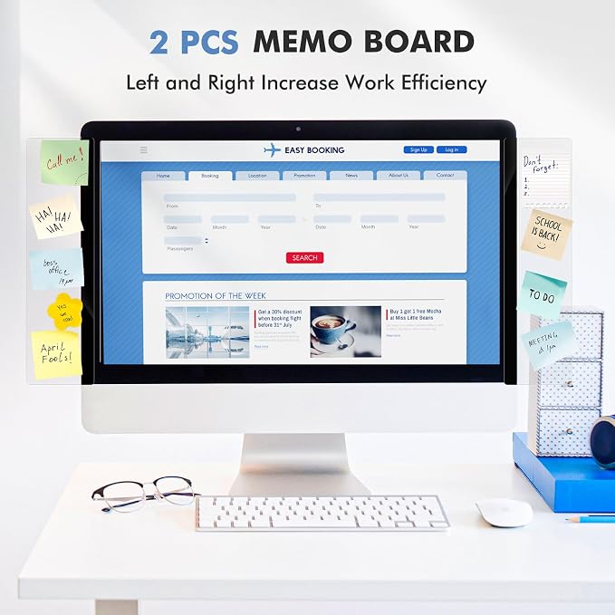 DOLLAR BOSS 2 Pcs 11" x 3.1" Transparent Acrylic Monitor Memo Board | Monitor Side Panel, Computer Screen Note Holder, Office Desk Accessories, Message Board for Sticky Notes, Fits PC & Laptop