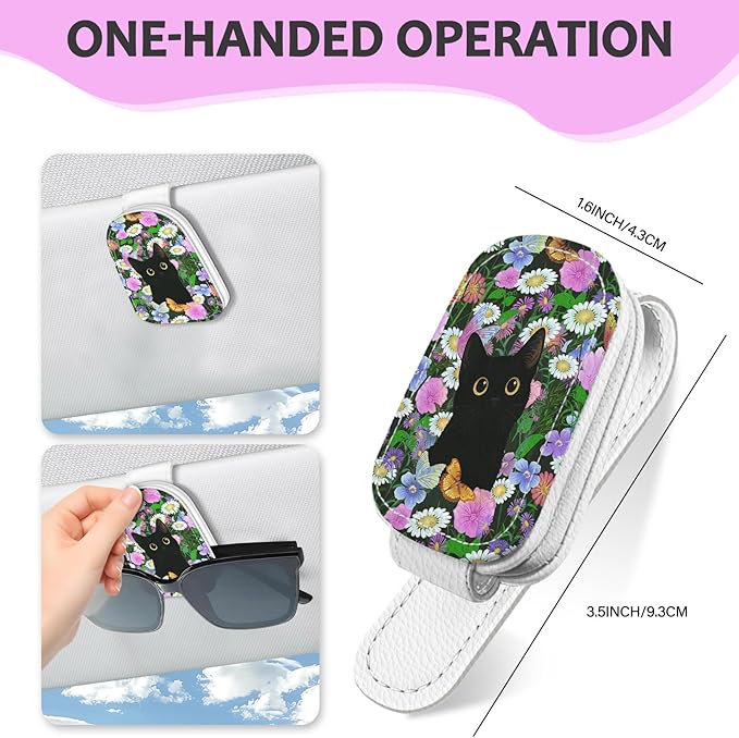 2 Pack Magnetic Leather Sunglass Holder, Universal Magnetic Car Eyeglass Hanger Clip for Different Size Eyeglasses, Car Visor Accessories (Butterfly Cat)