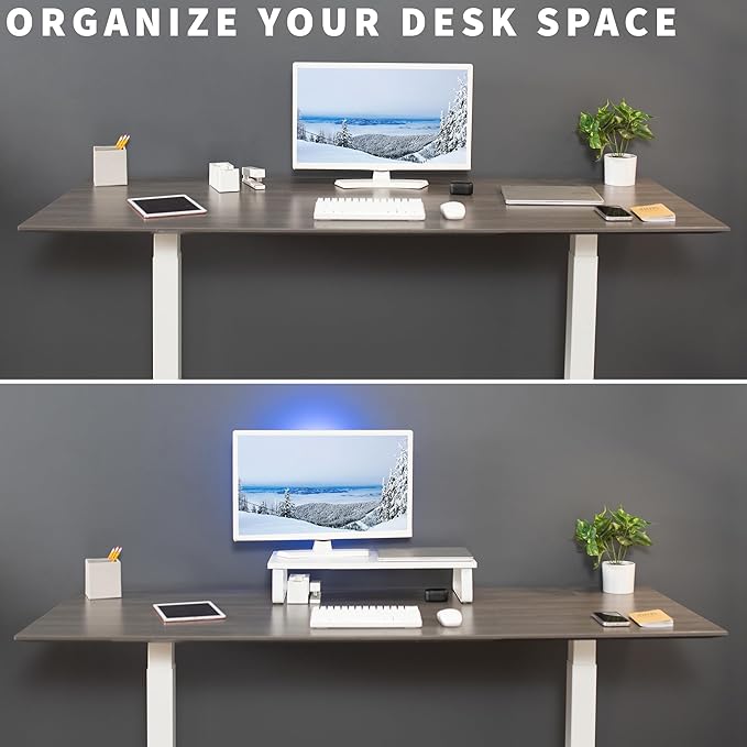 VIVO 24 inch Monitor Stand, Wood & Steel Desktop Riser, Screen, Keyboard, Laptop, Small TV Ergonomic Desk and Tabletop Organizer, White, STAND-V000D-W