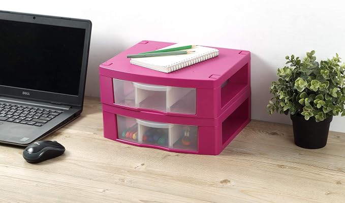 Locker Drawer. Includes 2 Removable Drawer Dividers. Heavy Duty. Fits 12" Wide Locker (Magenta Double)