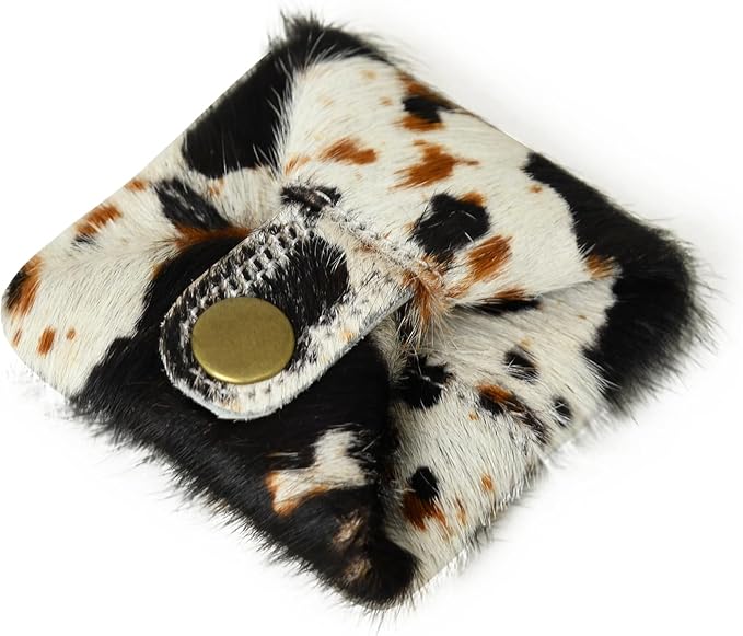Cowhide Coin Purse Change Holder Mini Pouch for Women Hairon Leather Cow Print (Salt & Pepper)