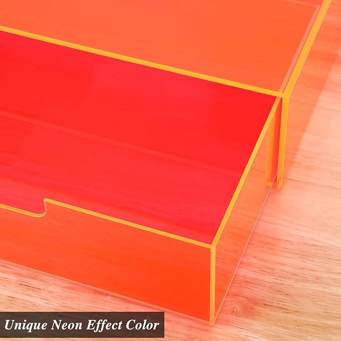 Gelite Acrylic Desk Organizer with Drawer for Makeup Vanity Stackable Desktop Storage Box for Office Supplies, 13.8 x 9.8 x 3.9’’, Neon Pink