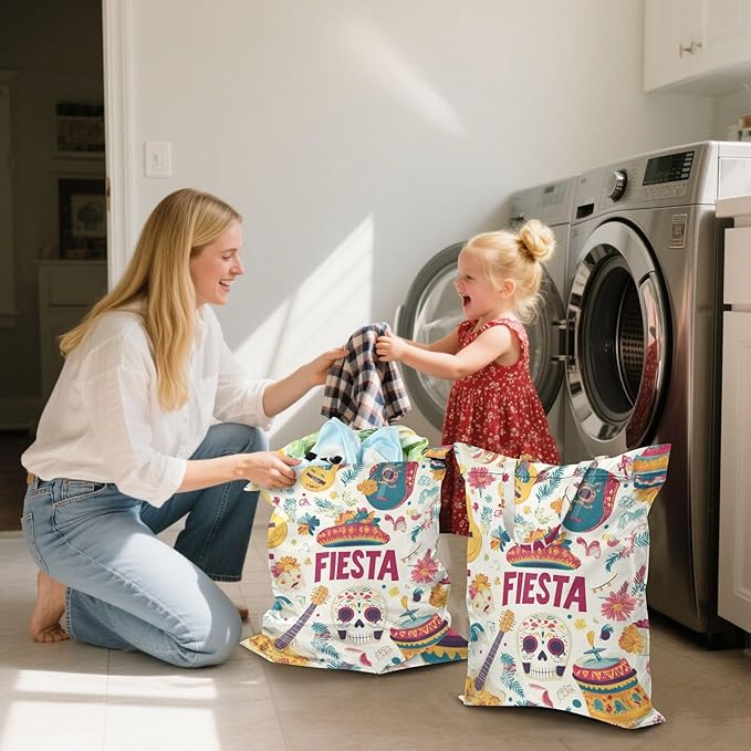 Travel Laundry Bags 2 PC Wet Dry Bag with Handle Dirty Clothes Organizer for Swimsuits Beach Camping Waterproof Washable White Fiesta Guitars Skulls Hats