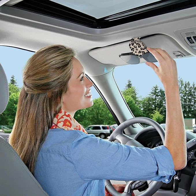2 Pack Sunglass Holder for Car Visor, Universal Magnetic Car Sunglass Holder for Different Size Eyeglasses, Car Visor Accessories (Leopard-Yellow)
