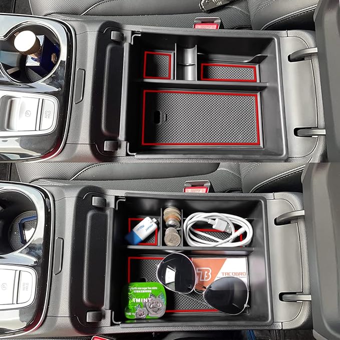 TACORBO Center Console Organizer Compatible with Hyundai 2022-2024 Tucson Plug-in Hybrid/Hybrid all Trims and Tucson Gas Limited and Santa Cruz 2022 2023-2025 Accessories, Armrest Insert Tray, Red