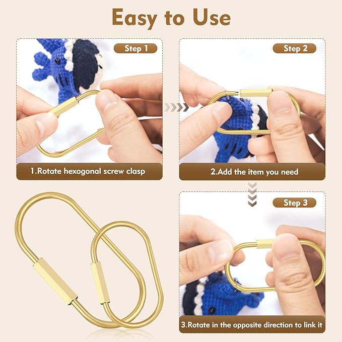 2Pcs Gold Brass Key Rings, Gold Carabiner with 10 O-Rings, Brass Screw Lock Keychain Clip for Keys Purse Bag Charms for Handbags