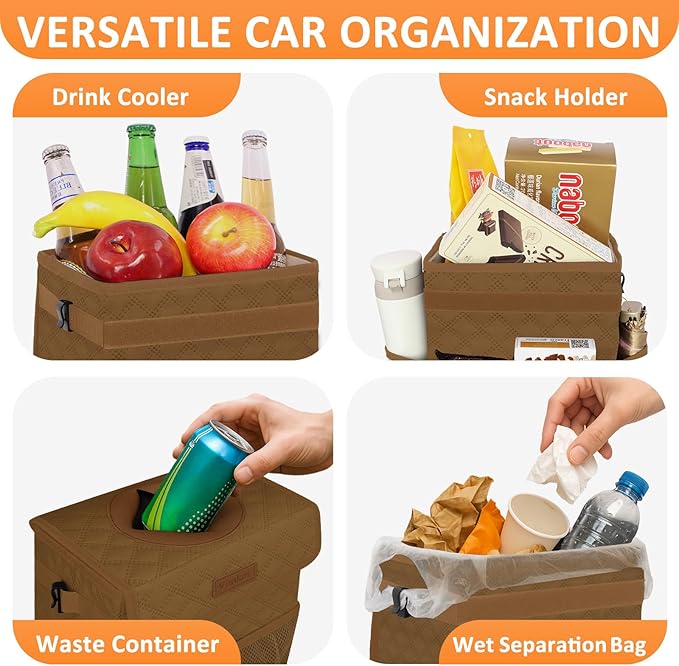 Vankor Car Trash Can for Cute, Bag Bin Hanging Waterproof Automotive Car Garbage Cans Leak Proof Vehicle Trash Can Diamond Pattern-Brown