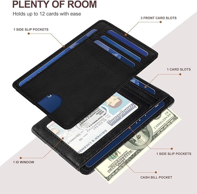 Front Pocket Thin Wallet for Men Women RFID Blocking Credit Card Holder Card Cases Slim Minimalist Wallet with Gift Box (Alaska Black)