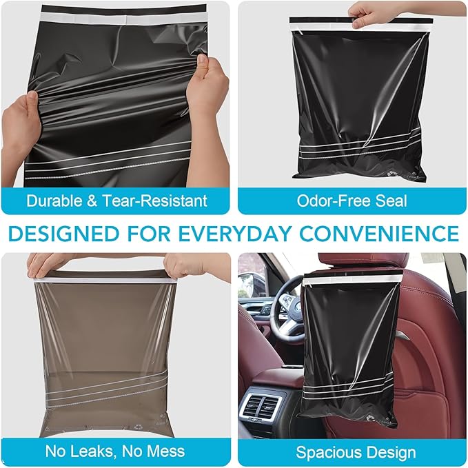 25 Pcs Disposable Car Trash Bag - Large Capacity - Car Garbage Bag Hanging from Headrest - Easy to Stick-On, Leakproof, Smellproof Car Trash Can, Puke Bags - Ideal for Travel, Camping, and Home Use