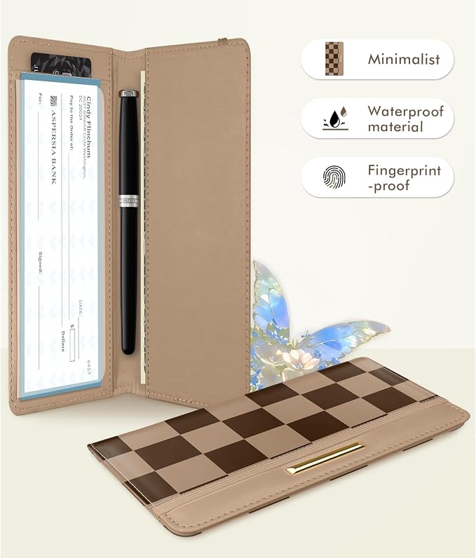 Printed Checkbook Cover, RFID Blocking Checkbook, Stylish, Lightweight, Slim Durable, Multi-Functional Checkbook Holder for Personal and Business Checks (Plaid-Brown)