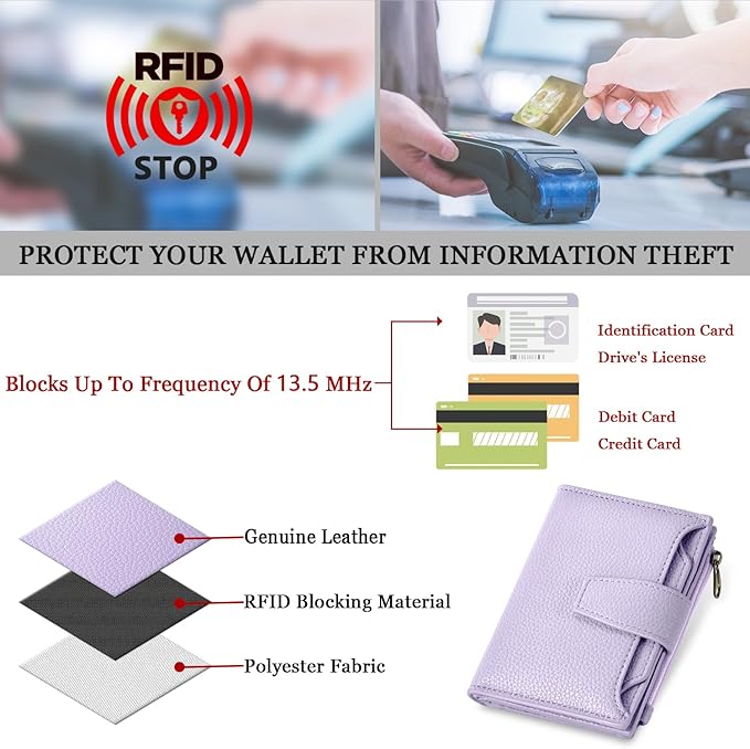 Airkit Small Wallet Women RFID Blocking Soft Leather Bifold Compact Card Holder Wallet for Women with Zipper Coin Pocket 4 ID Window