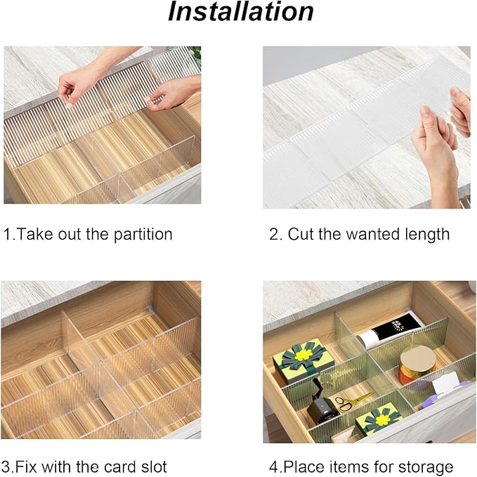 Onerbuy 8pcs Adjustable Grid Drawer Dividers DIY Plastic Closet Separator Tidy Organizer Container for Underwear Socks Belt Office Supplies(Transparent Green)