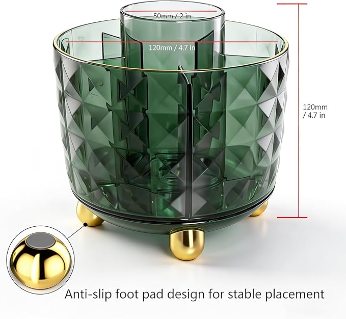 Dark Green Pen Pencil Holder for Desk, 360° Rotating Pen Organizer, Green Office Supplies, Cute Pen Holder, 6-Compartment Pencil Holder Rotating