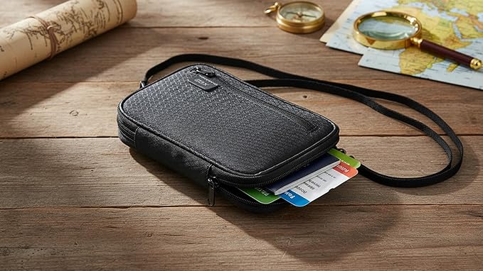 GOX Passport Holder for Travel Family RFID Neck Wallet for Traveling Women Travel Pouch for Passport and Documents with RFID Waterproof Zipper Passport Case (Black)
