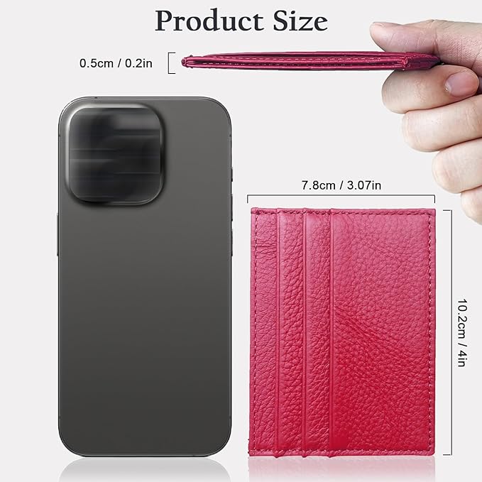 WOXVM Credit Card Holder Wallet RFID Blocking Slim Credit Card Cases Holder Premium Leather Minimalist Front Pocket Small Wallet with 6 Card Slots and 1 Pockets for Men Women (Rose Red)