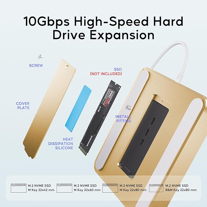 USB C HUB for iMac 24 inch 2021/2023/2024, PULWTOP USB Hub Adapter iMac Accessories for iMac M1/M3/M4 with USB C 10Gbps 3*USB A SD/TF, Docking Station Support Expand M.2 SSD (Not Included),Yellow