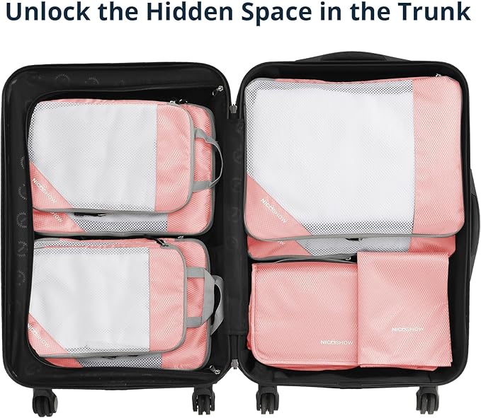 Compression Packing Cubes 8 Set, Compressible Space-Saving Packing Cubes for Travel - Compression Bags, Luggage Organizer, Travel Essentials for Women, Beige