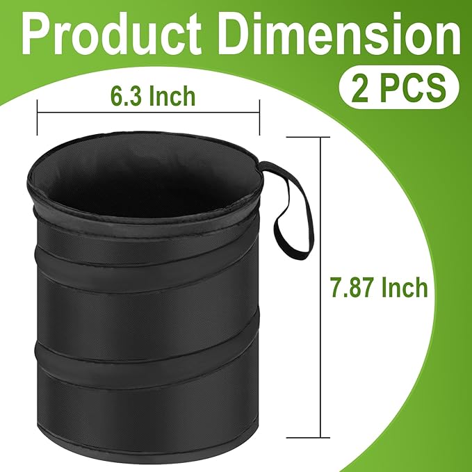 ecocstm 2 PCS Car Trash Can, Collapsible Pop-up Car Garbages Can, Car Accessories Portable Garbage Bin with Elastic Band, Waterproof Small Garbage Can for Back Seat Front Seat, for Outdoor Traveling