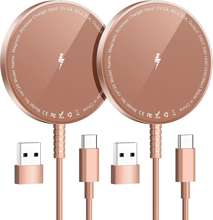 Magnetic Wireless Charger for iPhone: Compatible with Magsafe Charger iPhone 17 16 15 14 13 12 Series & Airpods 4 3 2 Pro-Fast 15W Max Charging Pad Strong Magnet, Dual USB-C/A Ports-Home Office Travel