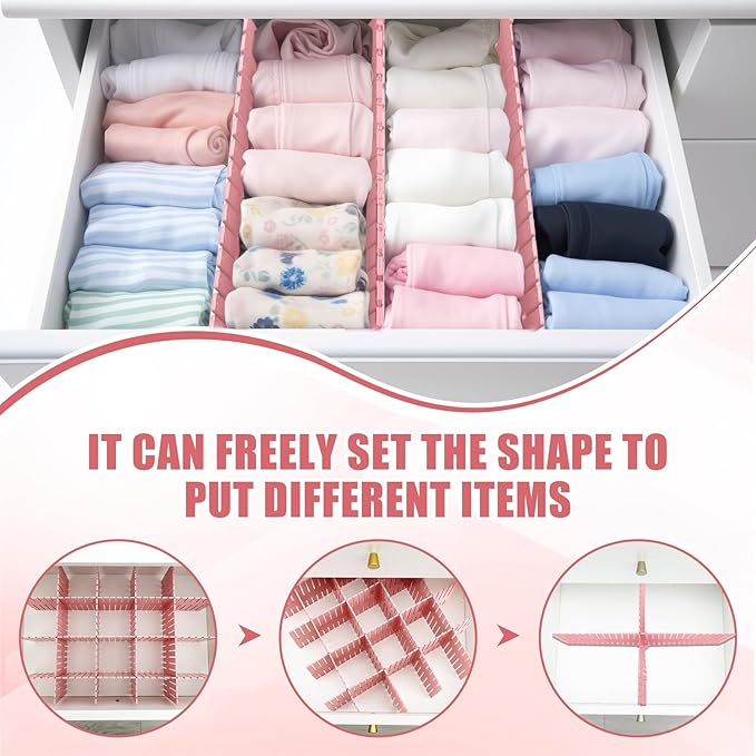 Blosssound 15 Pcs 5.12 Tall Drawer Divider Adjustable Drawer Organizer DIY Ultra Deep Storage Organizer Separator with Fixed Buckle for Underwear Socks Dormitory Office Kitchen Bedroom(Pink)