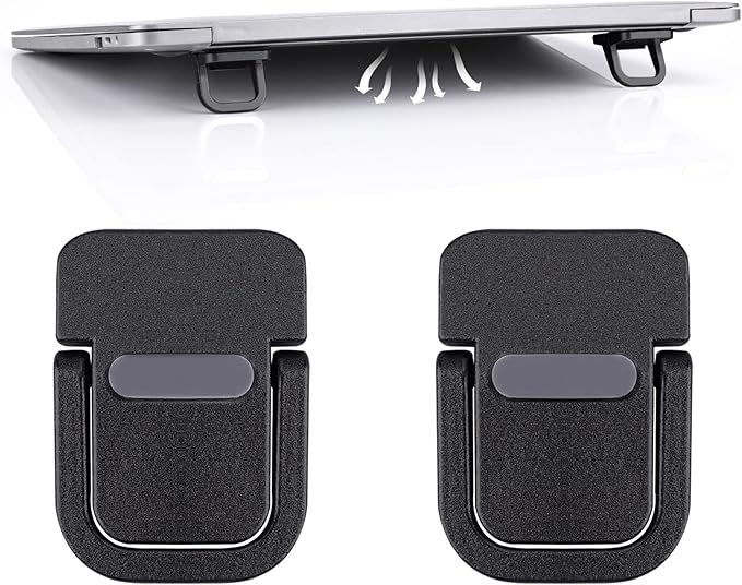 2PCS Portable Keyboard Riser, Self-Adhesive Mini Laptop Stand Invisible Computer Keyboard Stand for Desk, Laptop Feet Compatible with Pro/Air, Lenovo, Surface (Black)