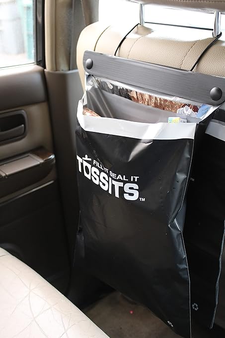 Tossits Recycled Disposable Car Trash Bags – Leakproof, Smell Proof Hanging Garbage Bags for Car, Truck, SUV, RV & Vehicle – Black, 21 Count Disposable Automotive Trash Bags
