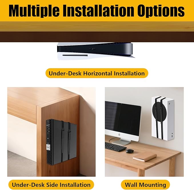 SFF Under Desk PC Mount and Wall Mount Bracket, Heavy-Duty Steel Adjustable CPU Holder for Small Form Factor Towers, UPS, Mini PC, Versatile Mounting with Straps & Hardware Included