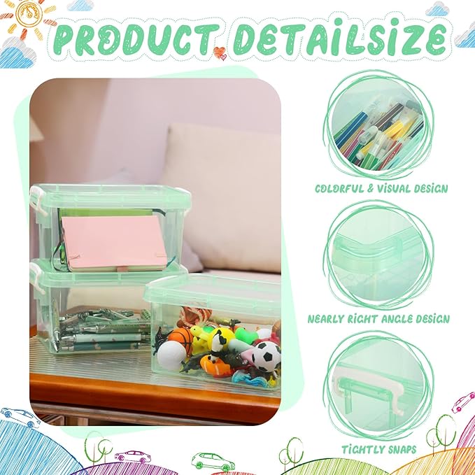 Wenqik 6 Pack Colorful Plastic Storage Bins with Lids 4 Quart Small Storage Latch Box Stackable and Nestable Clear Organizer Bins with Latching Handle and Buckle for Organizing(Green)