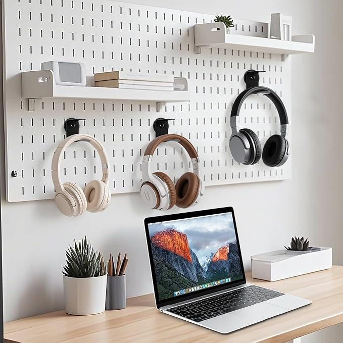 Magnetic Headphone Holder, Headset Hooks, Aluminum Headphone Hanger for Desk & Table, Headphone Mount Stand with Rubber Pad, Compatible with All Gaming Headsets (Black)