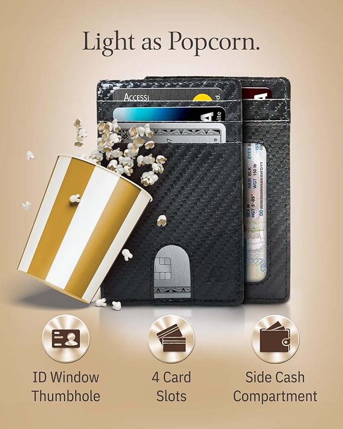 Access Denied REAL LEATHER Slim Minimalist Mens Wallet - Thin Front Pocket RFID Credit Card Holder Wallets For Men Holiday Gifts For Him