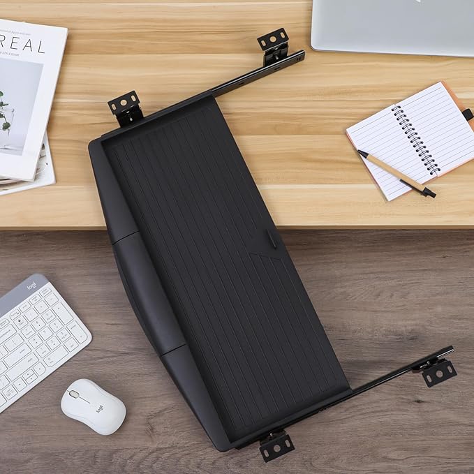 TEHAUX Under Desk Keyboard Tray Slide Out - Adjustable Computer Keyboard Stand with Hidden Storage Drawer 20.67X9.06 Inches Save Space & Reduce Wrist Pain for Home Office & Gaming Desks