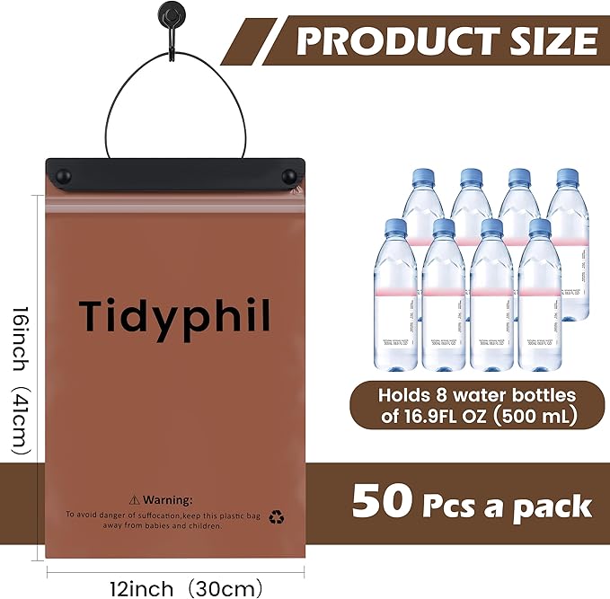 150 PCS Disposable Car Trash Bags Hanging, Leak-proof, Odor Seal. 2 Gallon Car Garbage Bags, Big Capacity. Independent of Car Trash Can, Easy Stick-On Car trash Bin for Car, SUV, Truck, Stroller.Brown