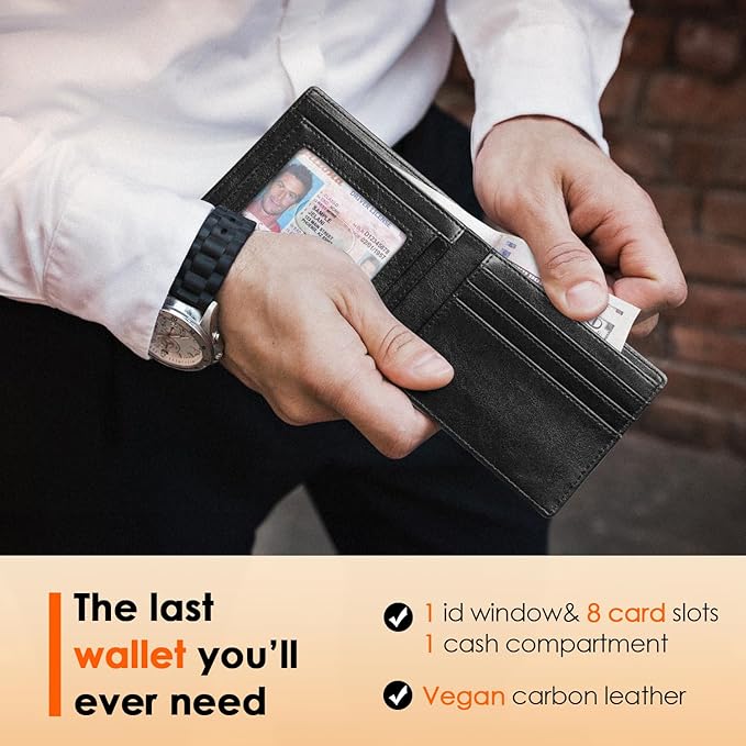 RUNBOX Wallet for Men Slim Leather Bifold RFID Blocking Minimalist Front Pocket Design with Gift Box