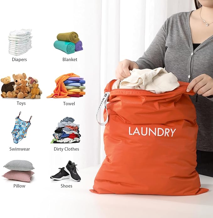 WiseBoy 2 Pack Laundry Bags, Travel Laundry Bag for Dirty Clothes, Washable Nylon Wet Dry Bag, Swimming Yoga Bathing Suit Workout Wet Dry Bags