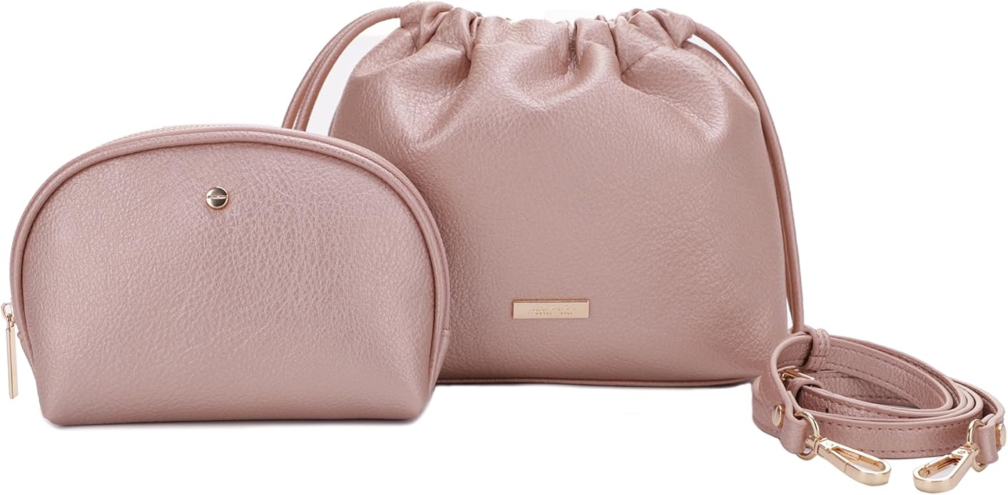 Mali+Lili Lola Beauty Bag Duo, Makeup Bag Travel Cosmetic Bag Set of 2, Vegan Leather Purse Crossbody Bags for Women and Girls, Cute Makeup Pouch, Travel Pouch, Crossbody Purses for Women | Duo