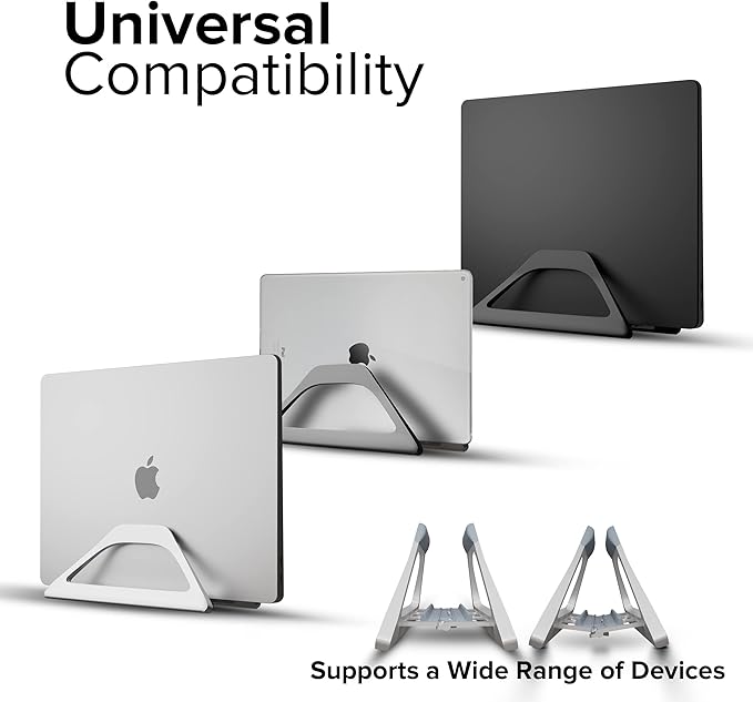 Elestoria Aluminum Vertical Laptop Stand with Gravity Auto-Lock ??Adjustable Laptop Holder Vertical fits MacBook Pro/Air, Chromebook & Gaming Laptops up to 17.3" ??Space-Saving Desktop Dock - Silver