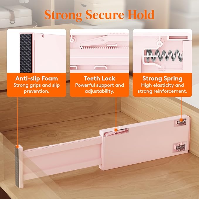 Lifewit 24 Pack Drawer Dividers 4" High 28-43.5cm/11-17" Adjustable Drawer Organizer for Clothes/Utensils, Expandable Drawer Separator in Dresser/Kitchen/Bedroom/Office Organization & Storage Pink