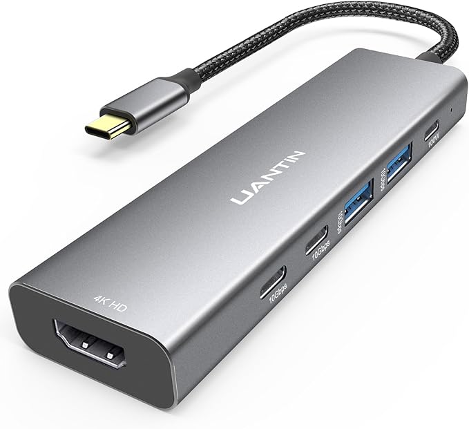 USB-C Hub (6-in-1) Multiport Adapter with 10Gbps USB C 3.2 & USB-A 3.2 4K HDMI, 100W Power Delivery, USBC Dongle for MacBook Pro/Air, iPad Pro, ThinkPad, iMac and More