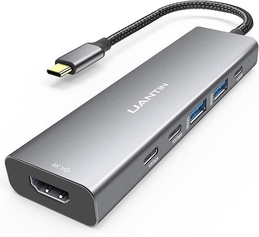 USB-C Hub (6-in-1) Multiport Adapter with 10Gbps USB C 3.2 & USB-A 3.2 4K HDMI, 100W Power Delivery, USBC Dongle for MacBook Pro/Air, iPad Pro, ThinkPad, iMac and More