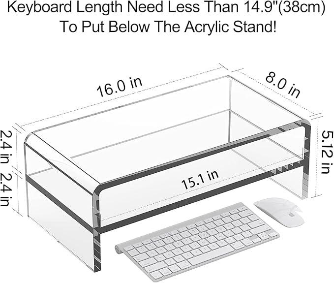 Egchi Clear Acrylic Monitor Stand Riser 2 Tier, 5.12 Inches High Clear Computer Desk Organizer Shelf for Multi Media PC Storage Laptop